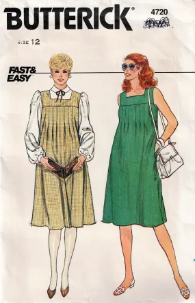 Butterick 4720 Maternity Dress or Pinafore 1980s Vintage Sewing Pattern Size 12 Bust 34 inches