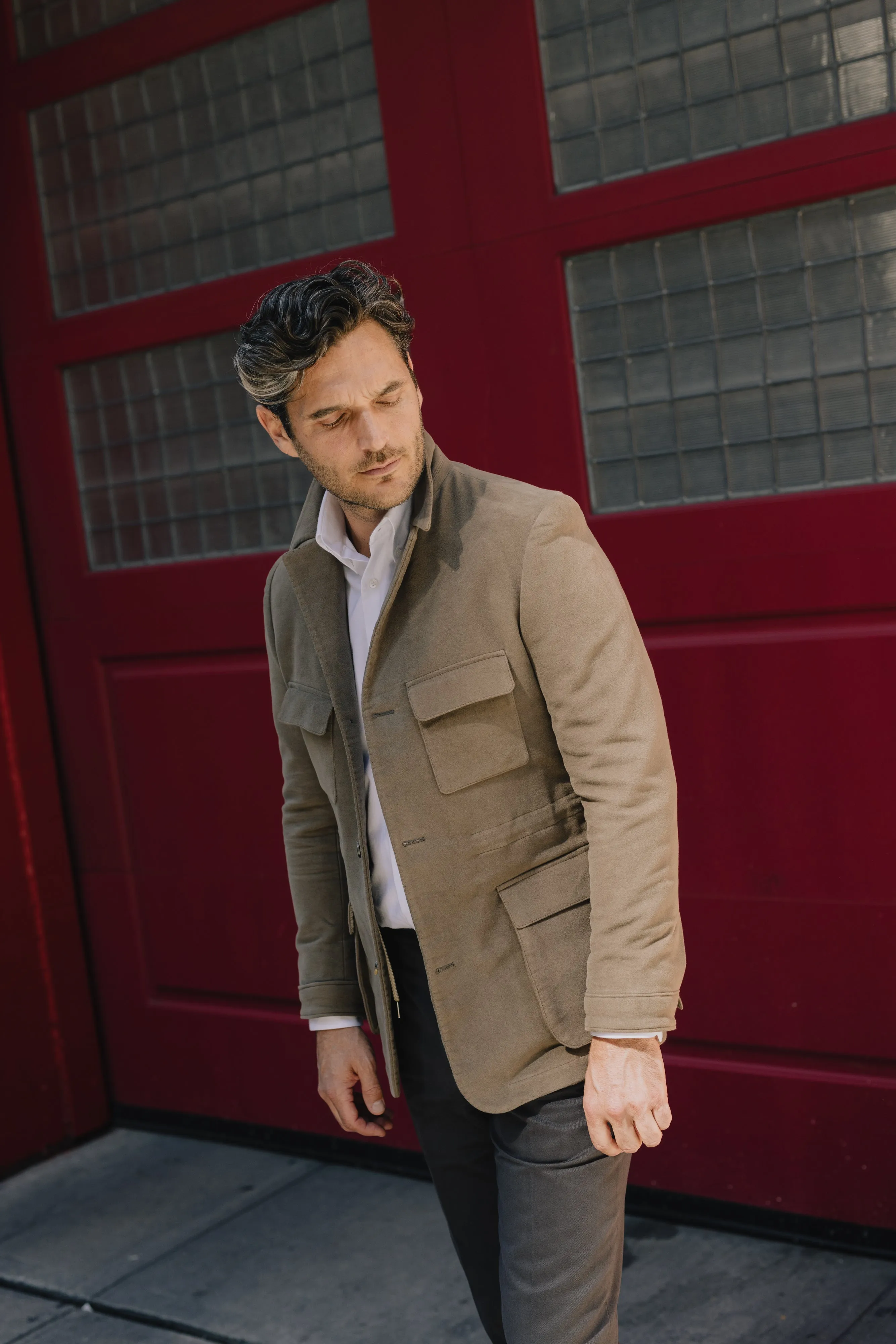 Button Down Collar Shirt in White Flannel