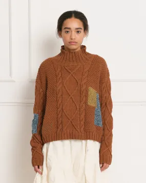 Cable Funnel Neck - Brown Darn Knit