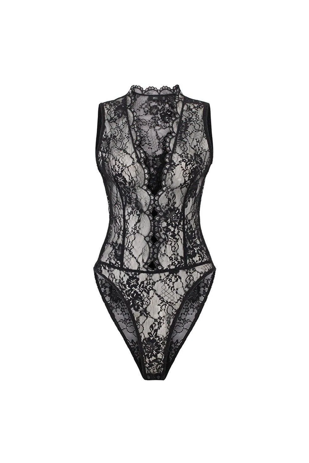 Calista Bodycon See-Through Lace Bodysuit