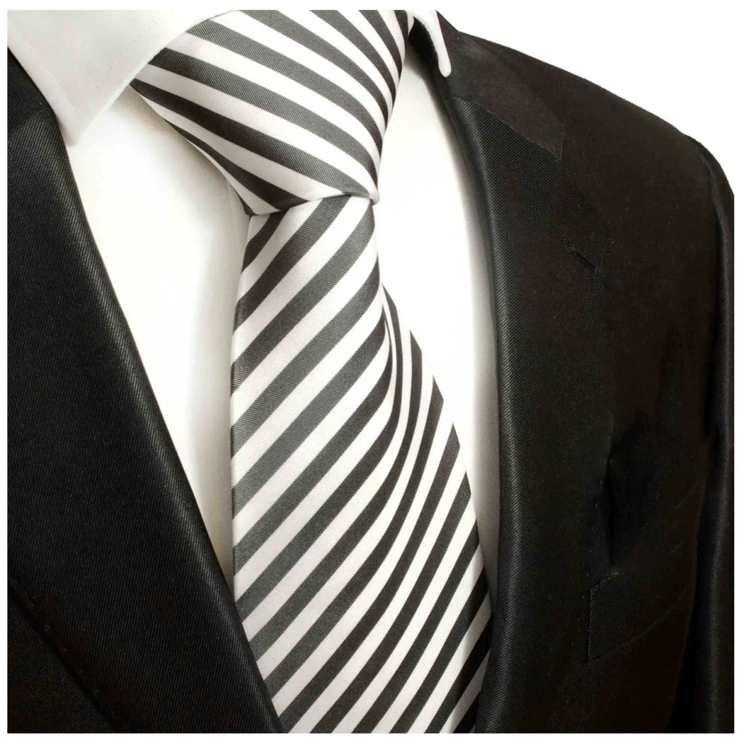 Charcoal and White Silk Necktie by Paul Malone