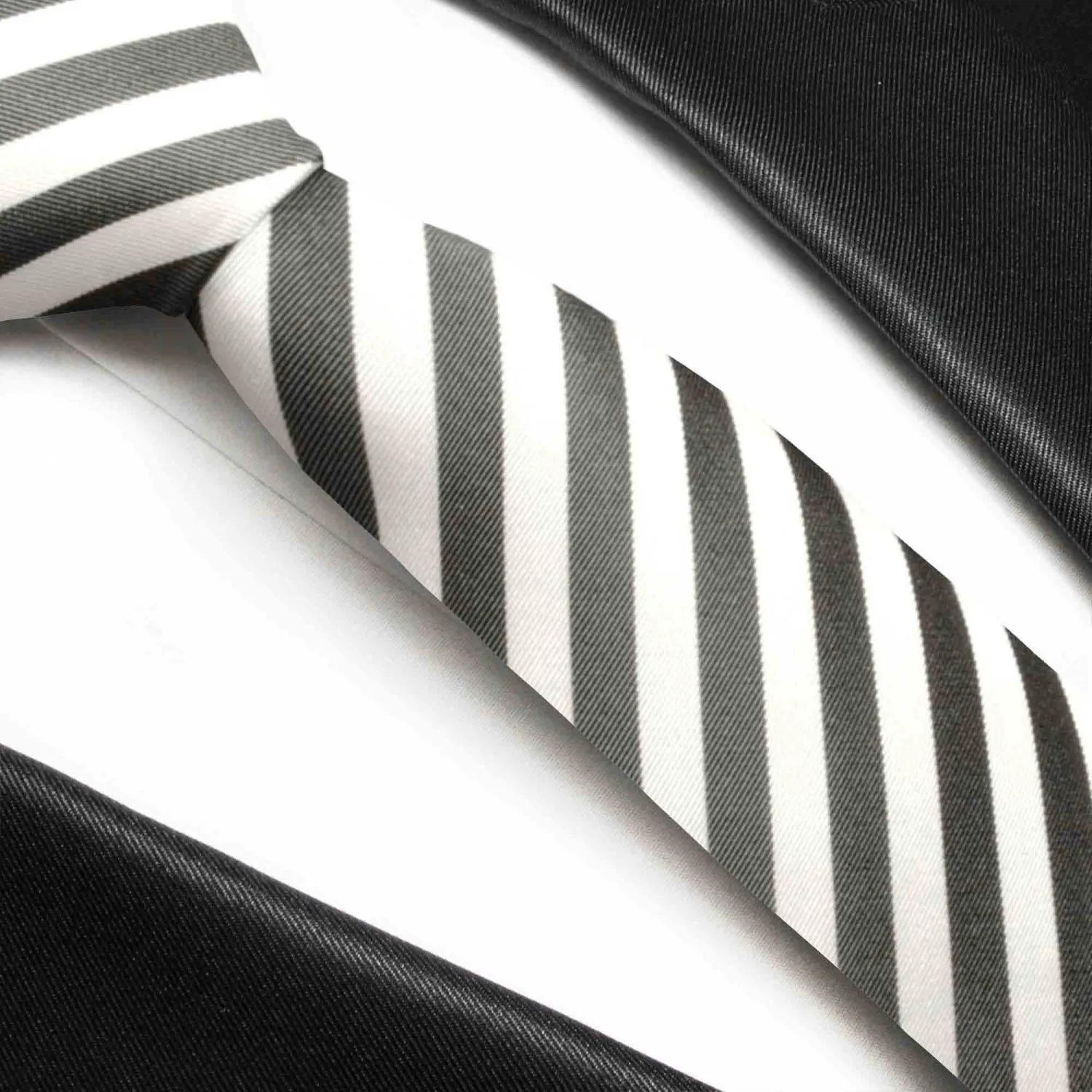 Charcoal and White Silk Necktie by Paul Malone