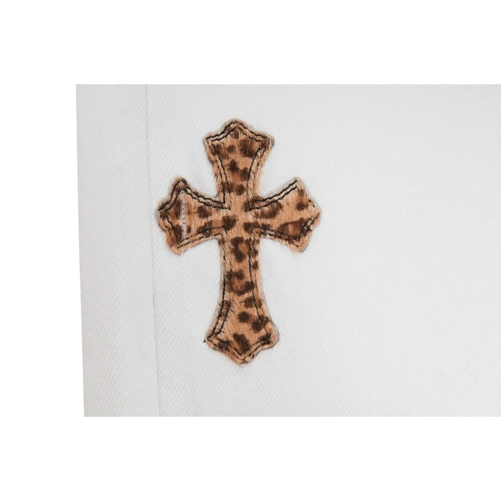 Cheetah Leopard Pony Hair Patches Cross White Denim Jeans