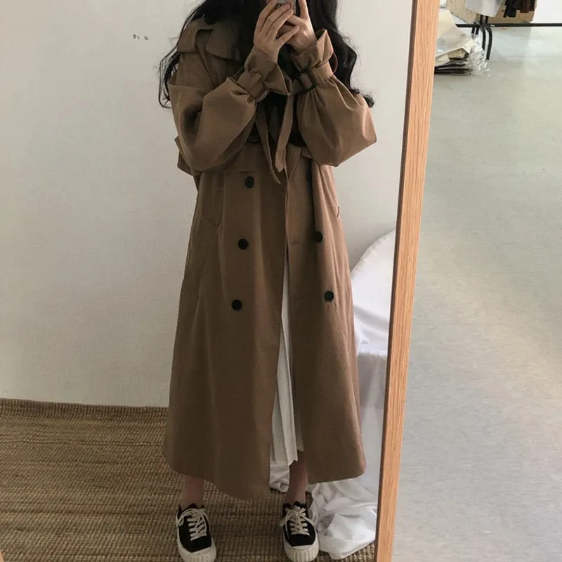 Chic Women Trench Coat Casual Women's Long Outerwear Loose Overcoat Autumn Winter Fashion Double-breasted Windbreaker Femme