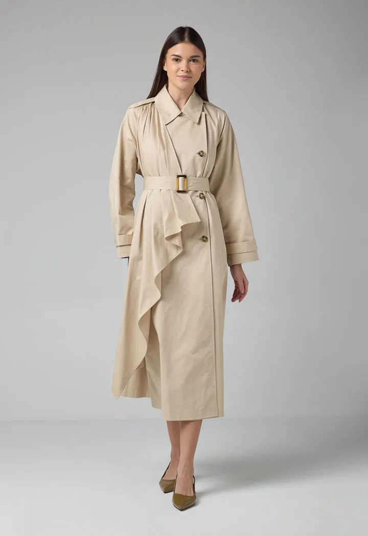 Choice Oversized Trench Coat With Shirt Collar Beige