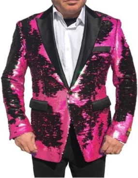 Christmas Blazer - New Year Holiday Fuchsia Tuxedo Dinner Jacket - Sequin Fabric Shiny Perfect For Party