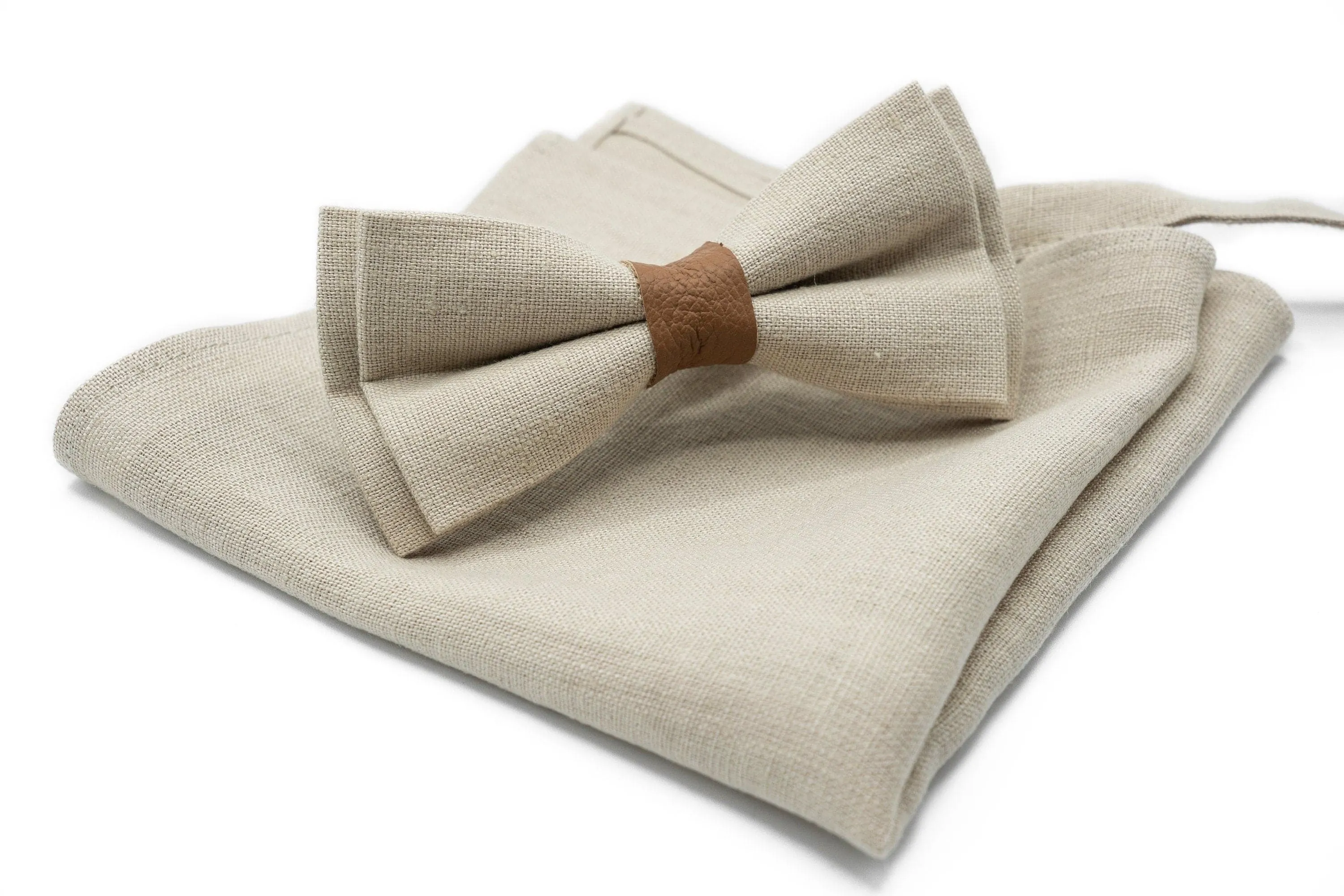 Classic Beige Men's Bow Tie | Optional Matching Pocket Square & Suspenders | Sophisticated Men's Accessories