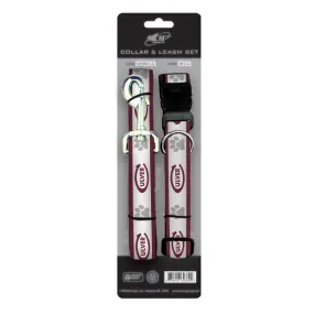 Collar & Dog Leash - White & Maroon