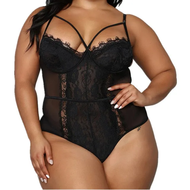 Comeonlover Wire Free Lace Bodysuit Plus Size Women Body Mujer Hollow Transparent Sexy Sleeveless Lingerie  RI80875