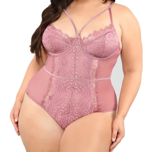 Comeonlover Wire Free Lace Bodysuit Plus Size Women Body Mujer Hollow Transparent Sexy Sleeveless Lingerie  RI80875