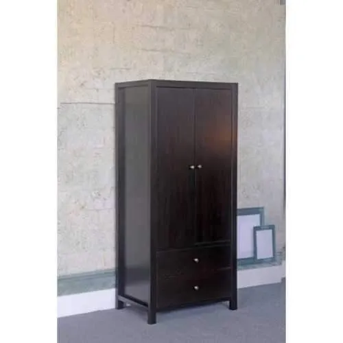 Commodious Dark Brown Finish 2 Drawers Wardrobe With Metal Glides.