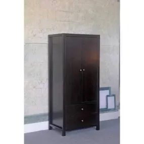 Commodious Dark Brown Finish 2 Drawers Wardrobe With Metal Glides.