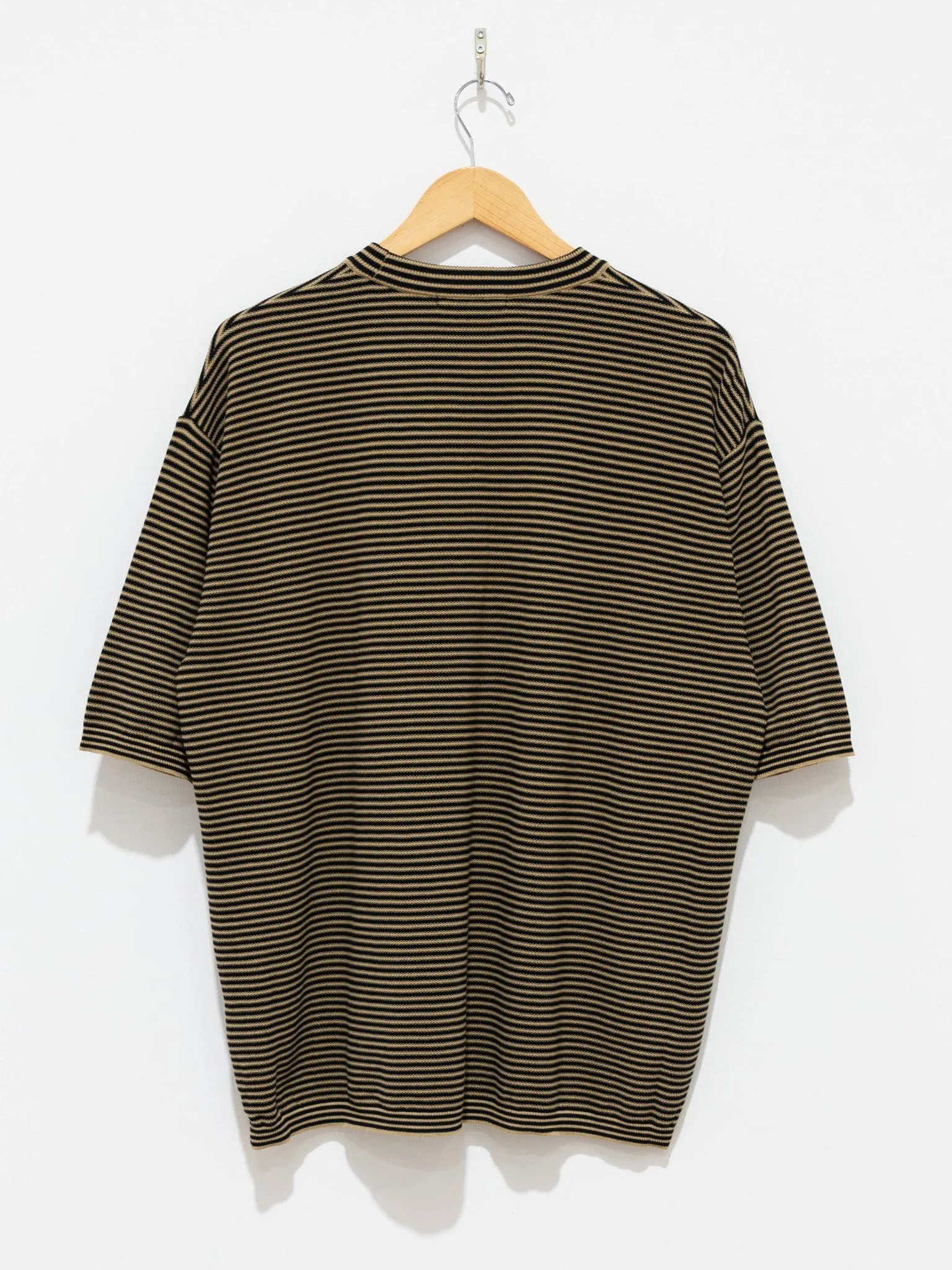 Crewneck Knit Border Pocket Tee - Black/Beige