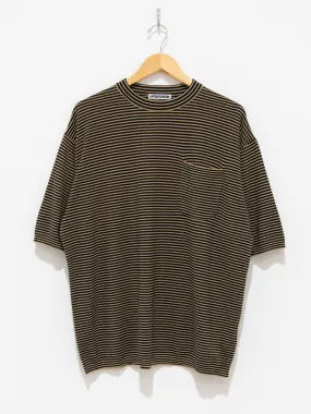 Crewneck Knit Border Pocket Tee - Black/Beige