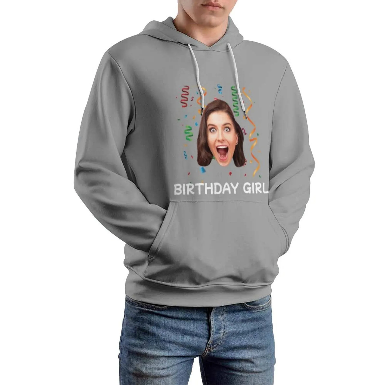 Custom Face Birthday Unisex Hoodie Personalized Photo Loose Pullover Hoodie