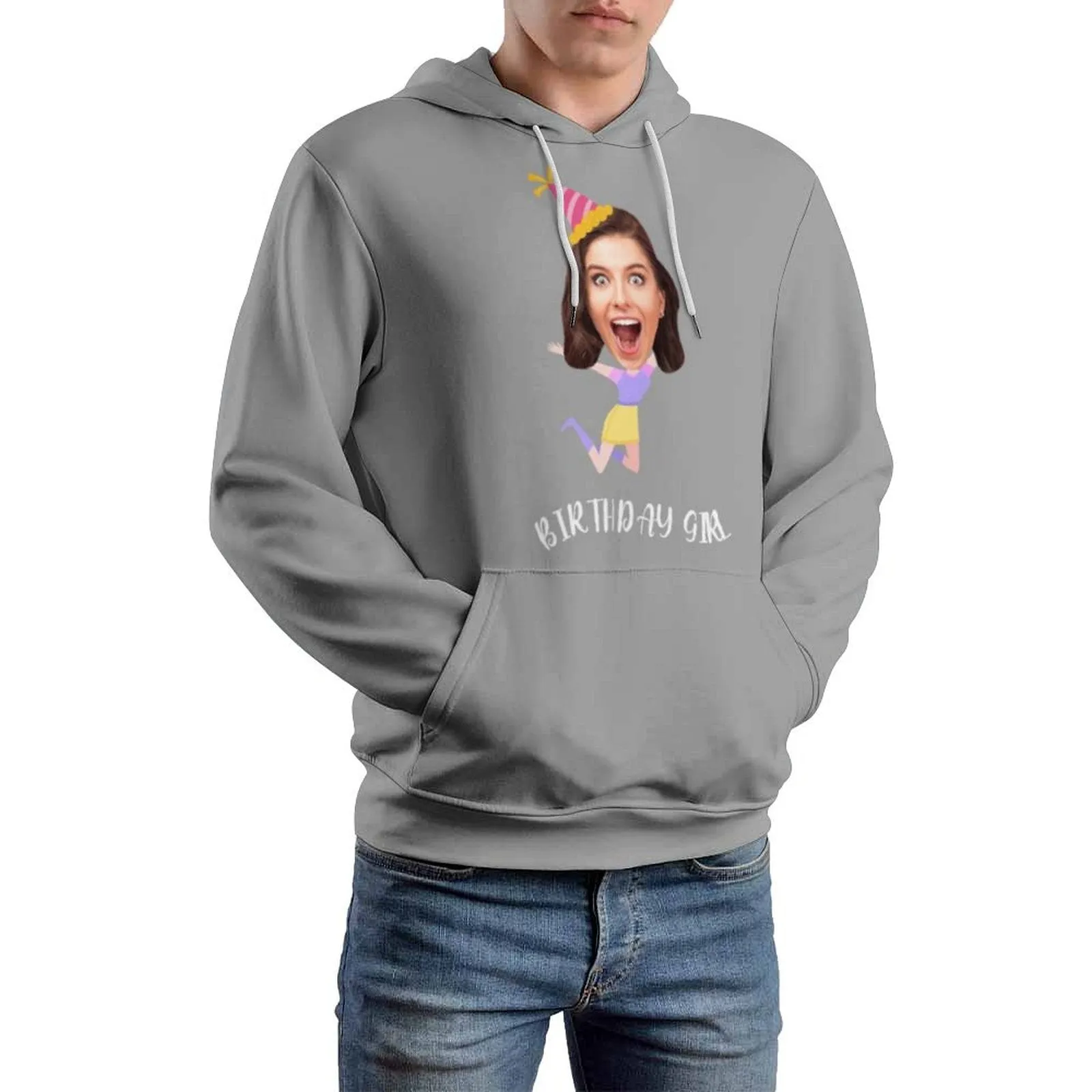 Custom Face Birthday Unisex Hoodie Personalized Photo Loose Pullover Hoodie