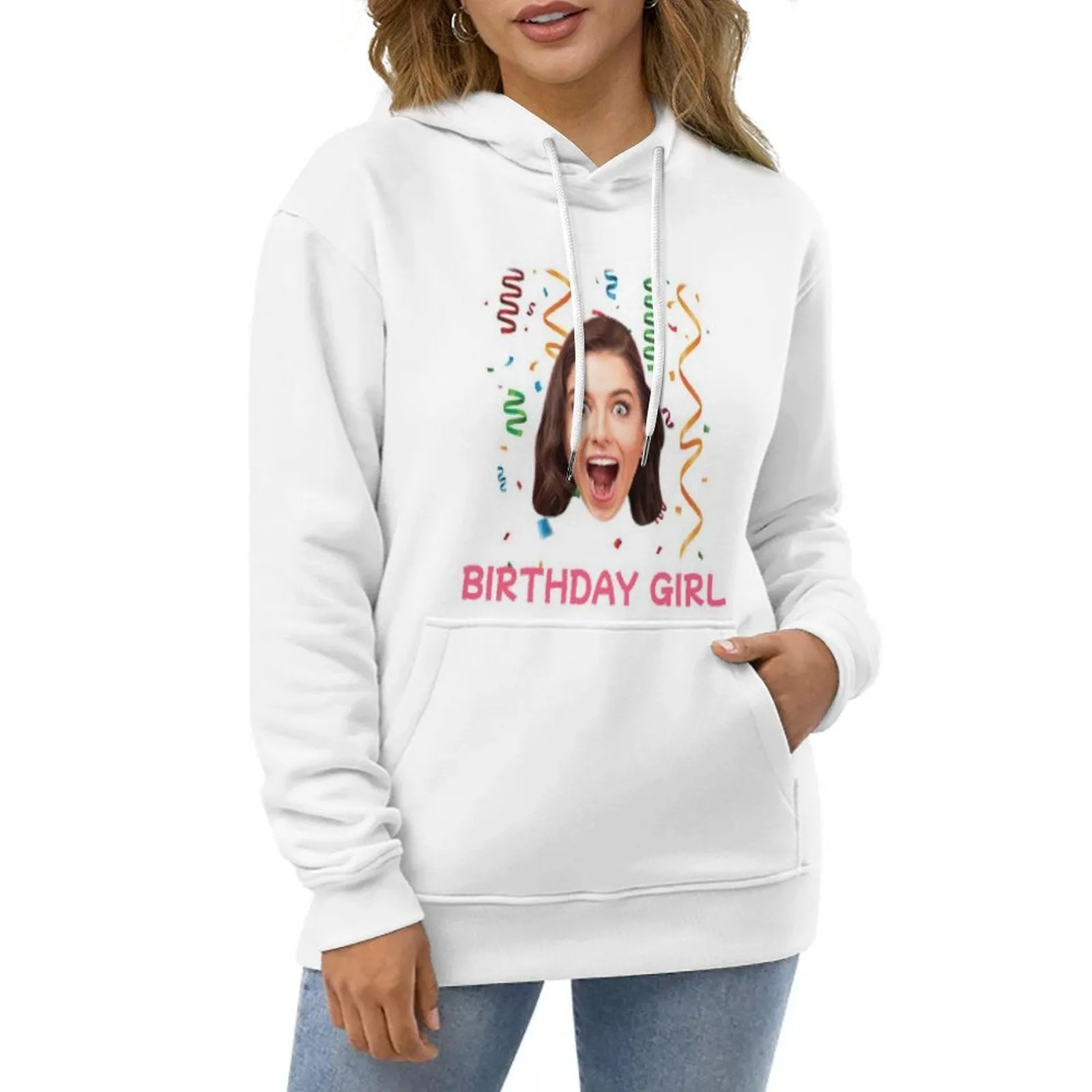 Custom Face Birthday Unisex Hoodie Personalized Photo Loose Pullover Hoodie