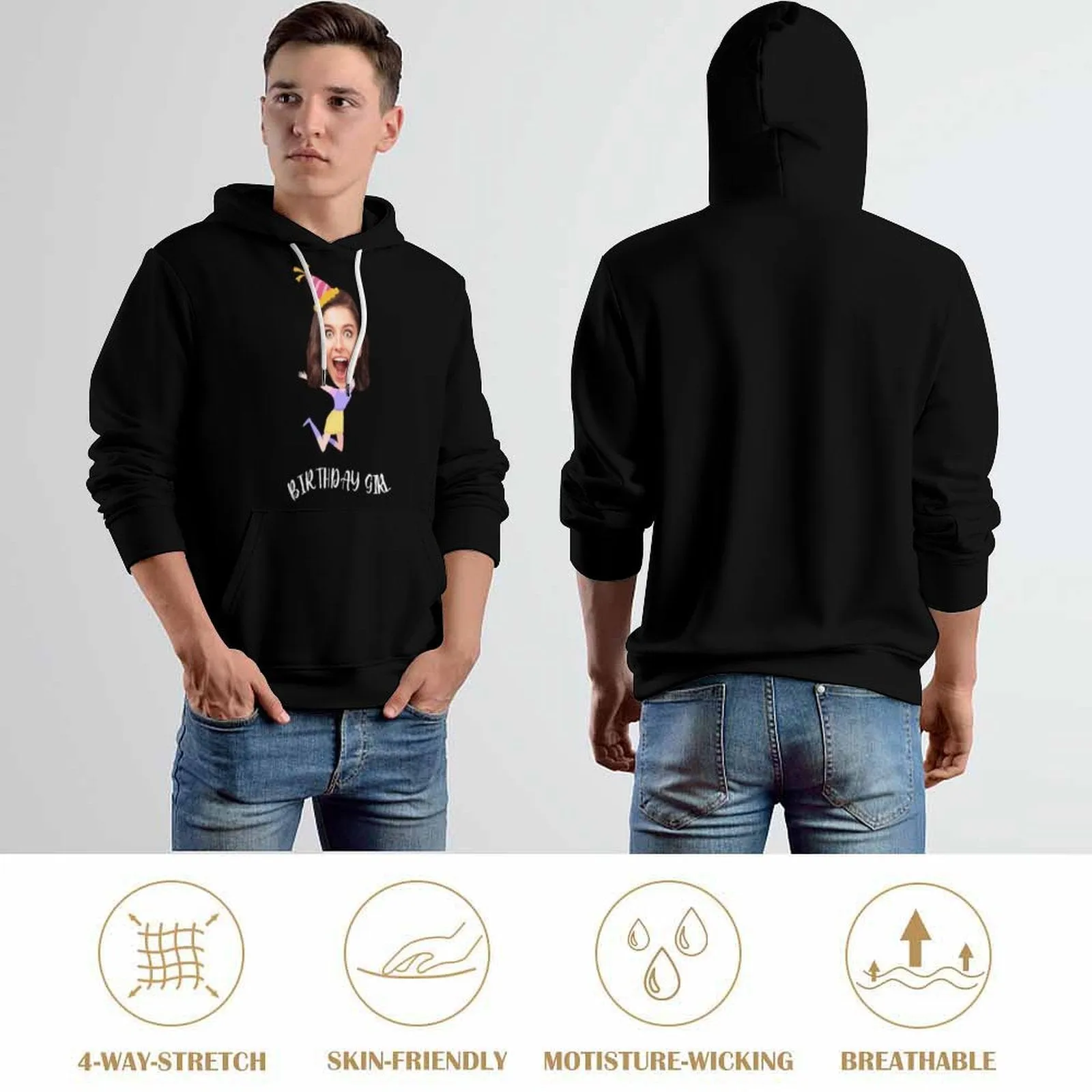 Custom Face Birthday Unisex Hoodie Personalized Photo Loose Pullover Hoodie