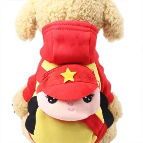 Cute Cartoon Girl Soldier Pocket Warm Fleece Lining Hoodie For Dogs