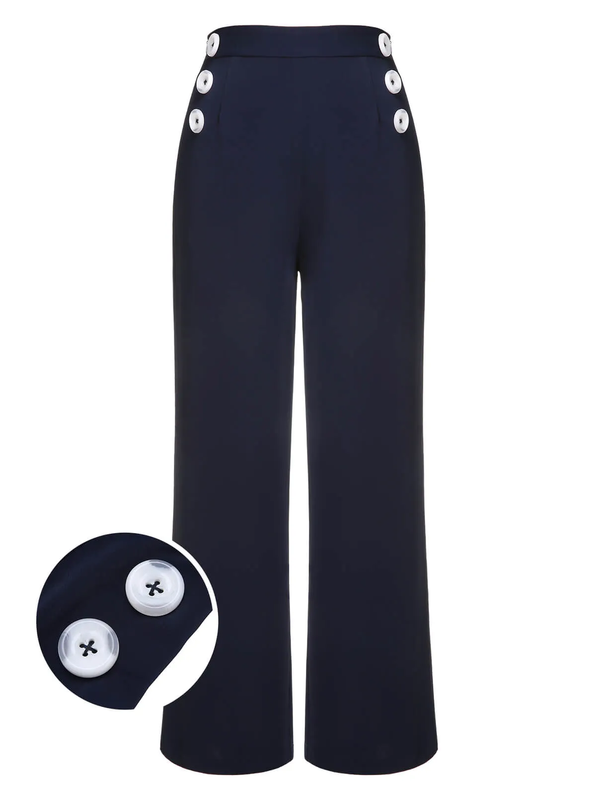 Dark Blue 1950s Solid Button Straight Pants