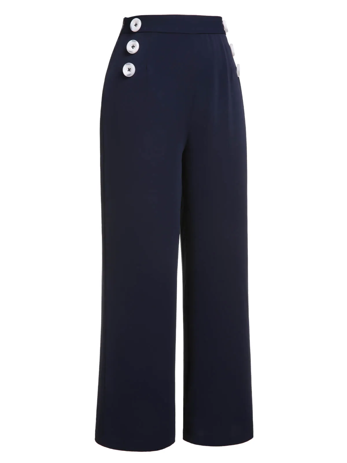 Dark Blue 1950s Solid Button Straight Pants