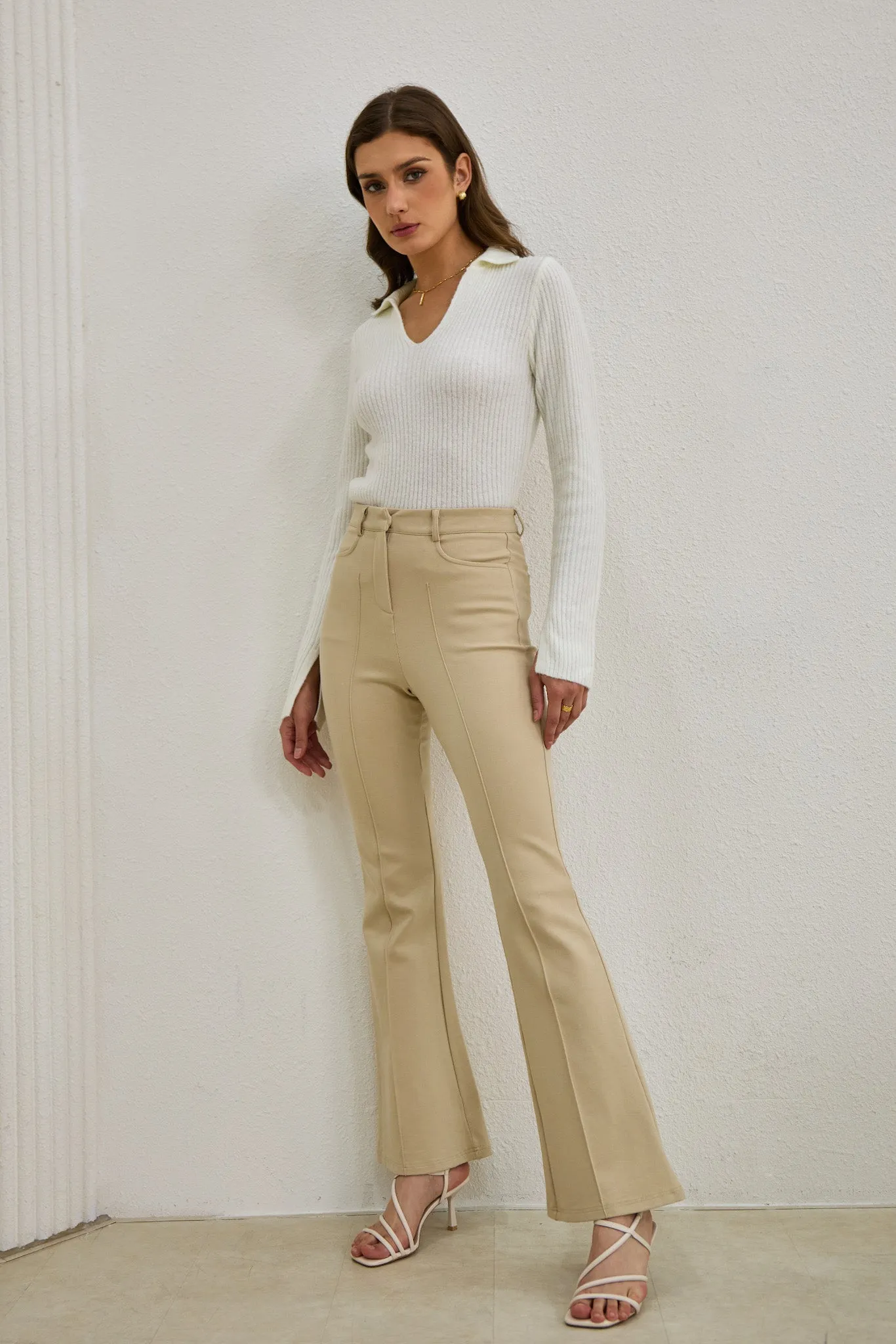 Demi Beige Flared Pants