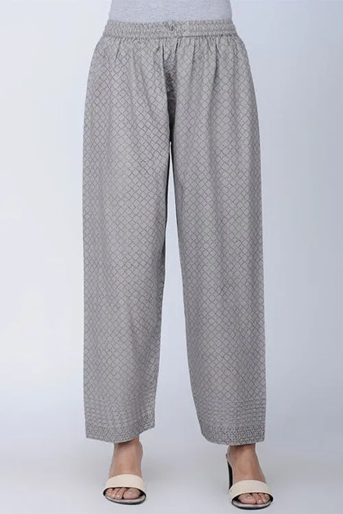 Dharan 'Printed Straight Pants' Grey Block Printed Pants