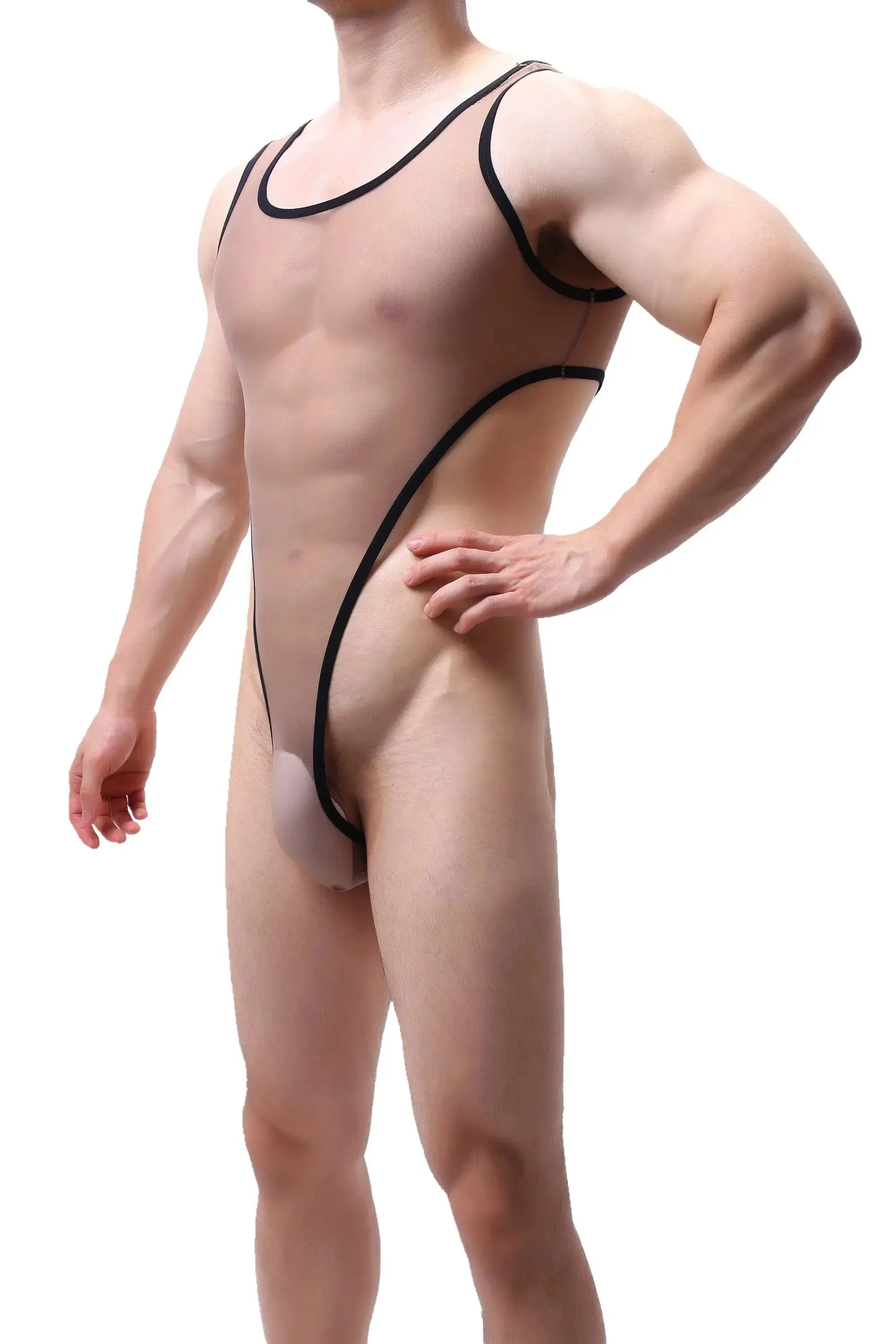 DomiGe Men's Seductive Black Mesh Bodysuit Thong