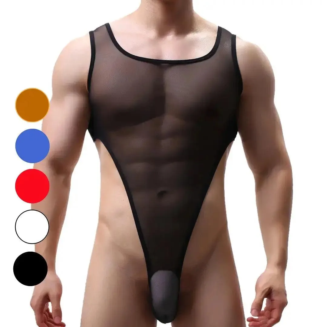 DomiGe Men's Seductive Black Mesh Bodysuit Thong