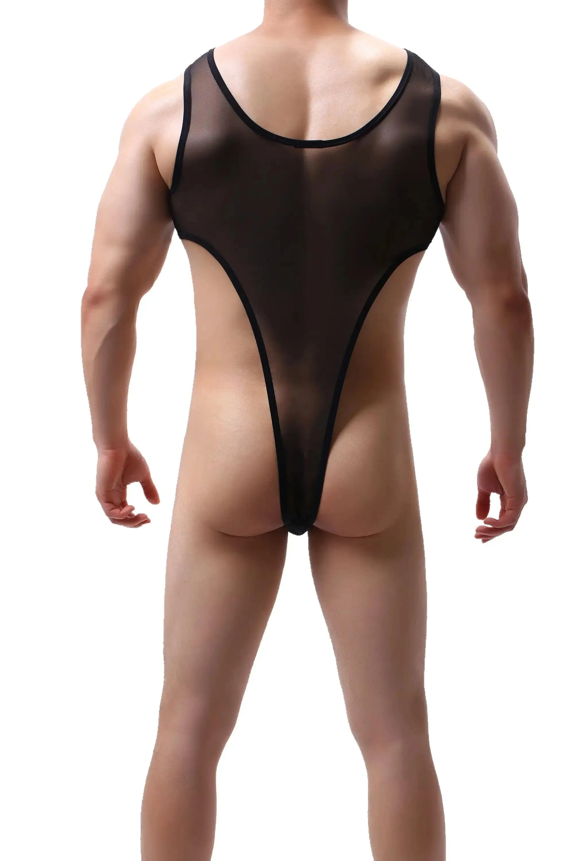 DomiGe Men's Seductive Black Mesh Bodysuit Thong