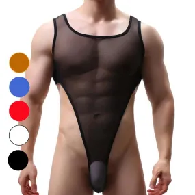 DomiGe Men's Seductive Black Mesh Bodysuit Thong