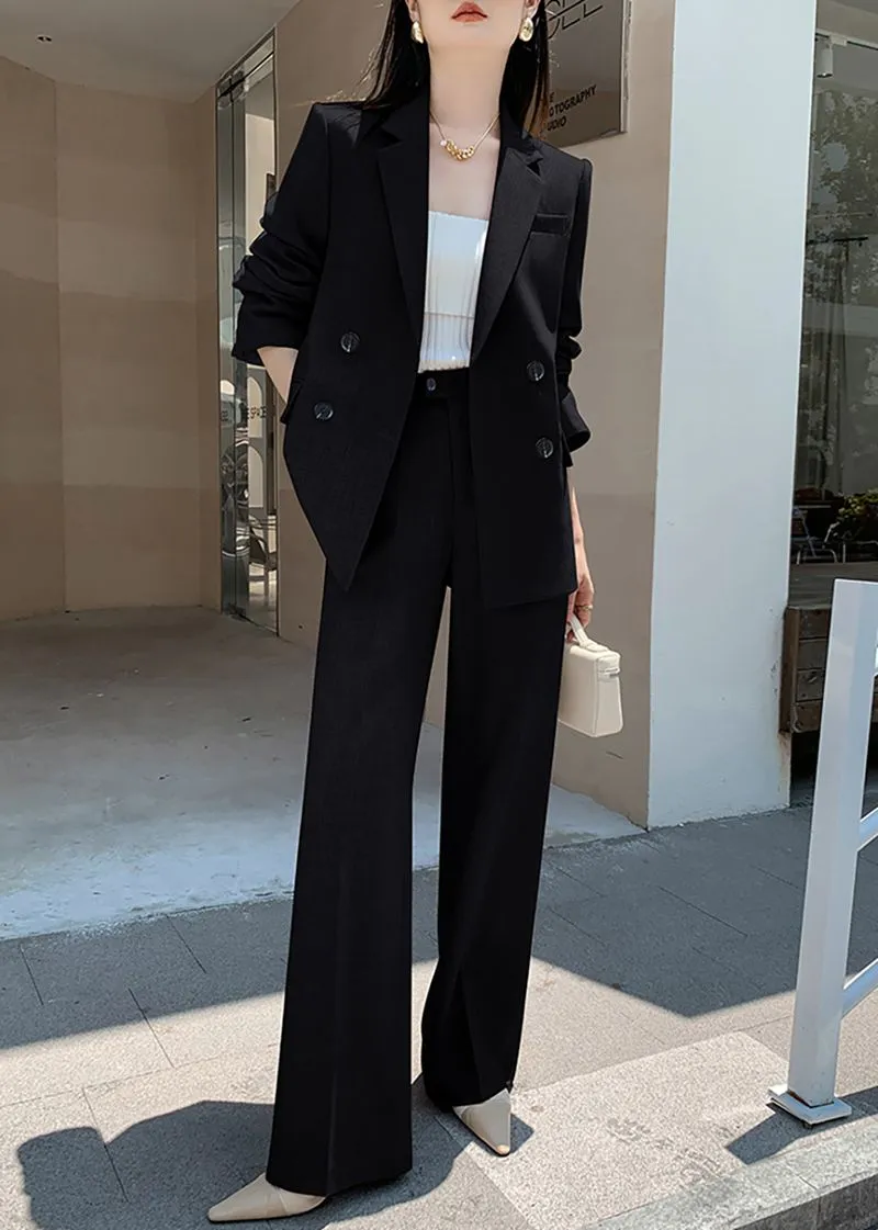 Double Breasted Blazer Wide Pants Suit Two-Piece Set