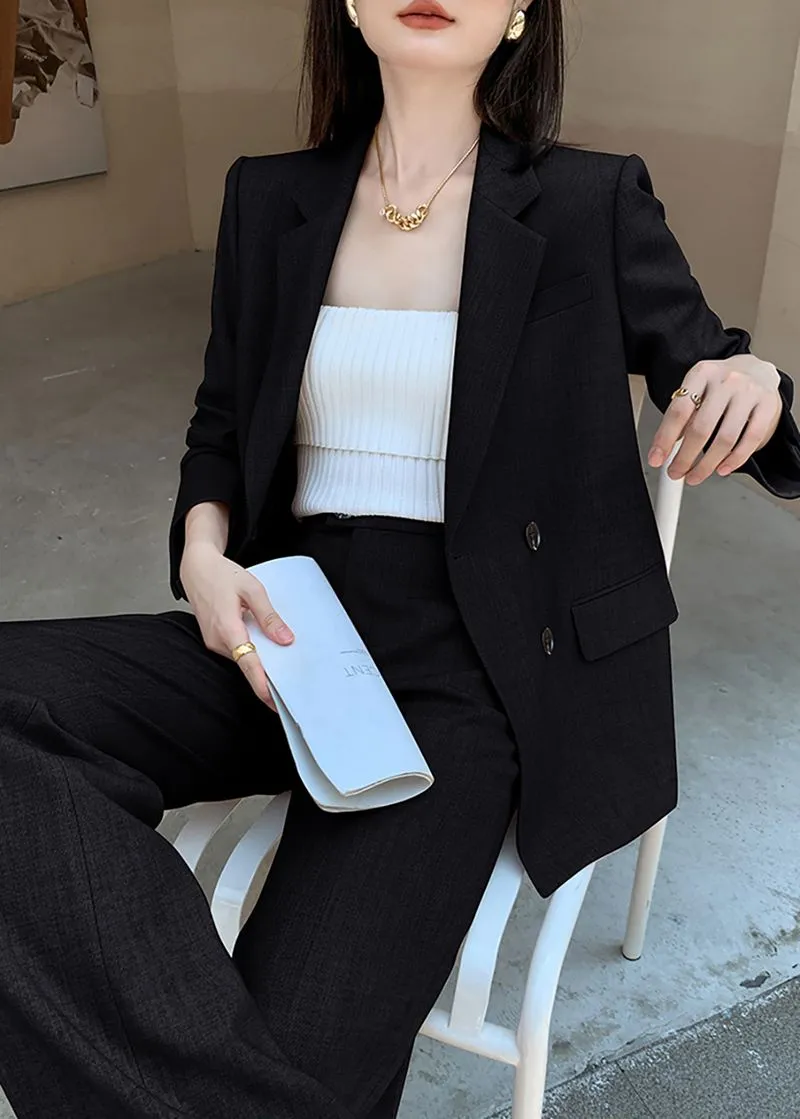 Double Breasted Blazer Wide Pants Suit Two-Piece Set