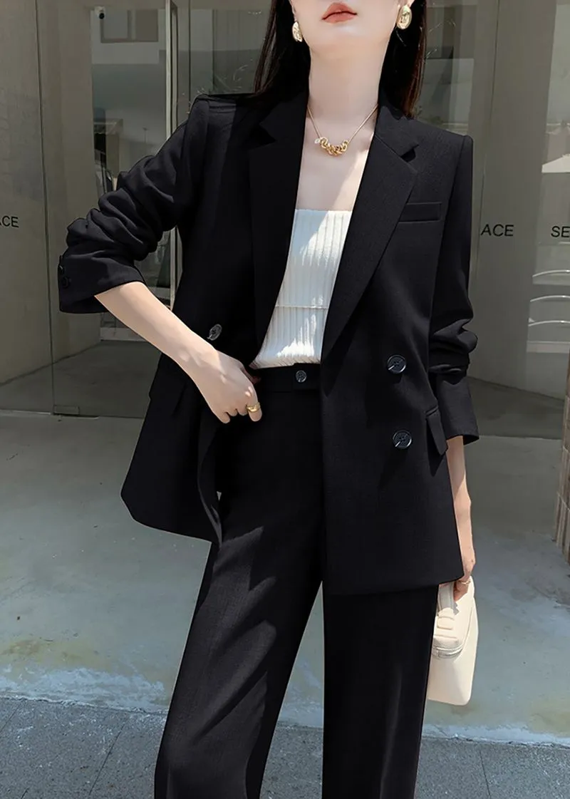 Double Breasted Blazer Wide Pants Suit Two-Piece Set