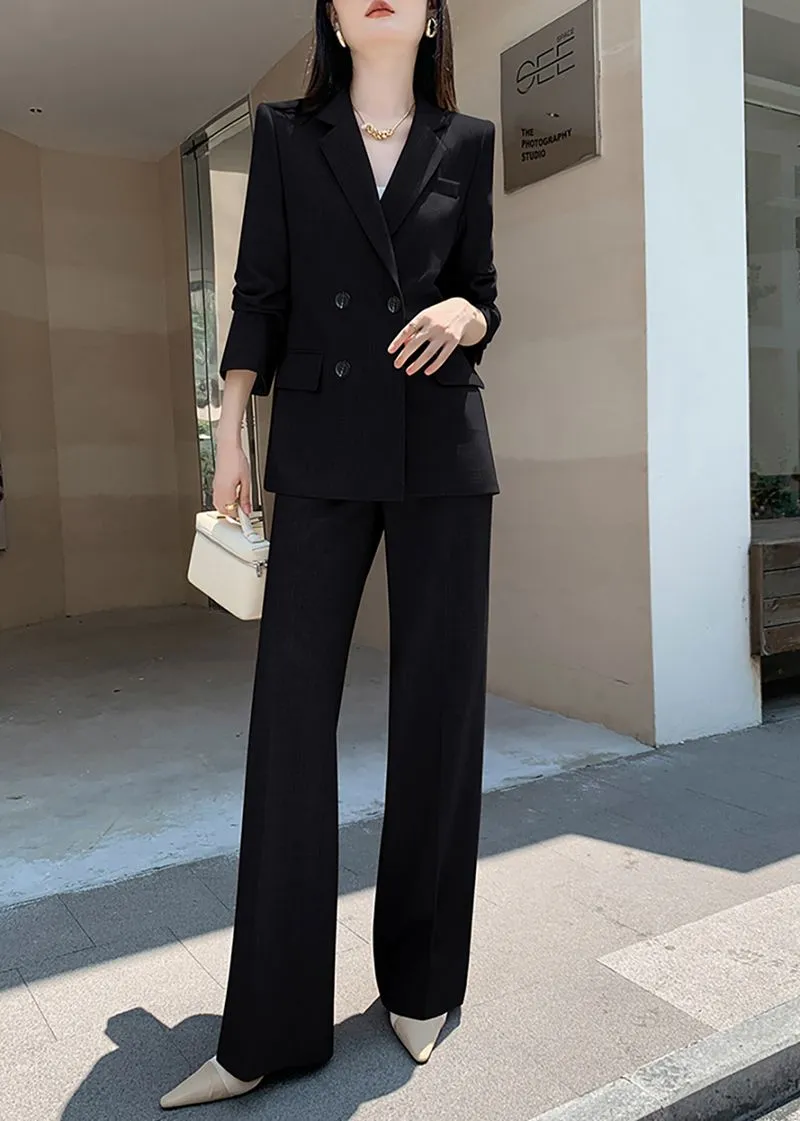 Double Breasted Blazer Wide Pants Suit Two-Piece Set