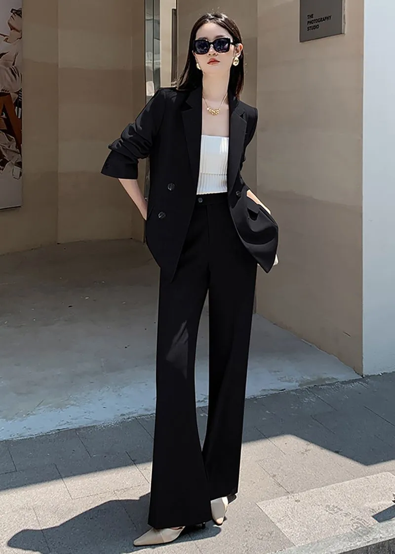 Double Breasted Blazer Wide Pants Suit Two-Piece Set