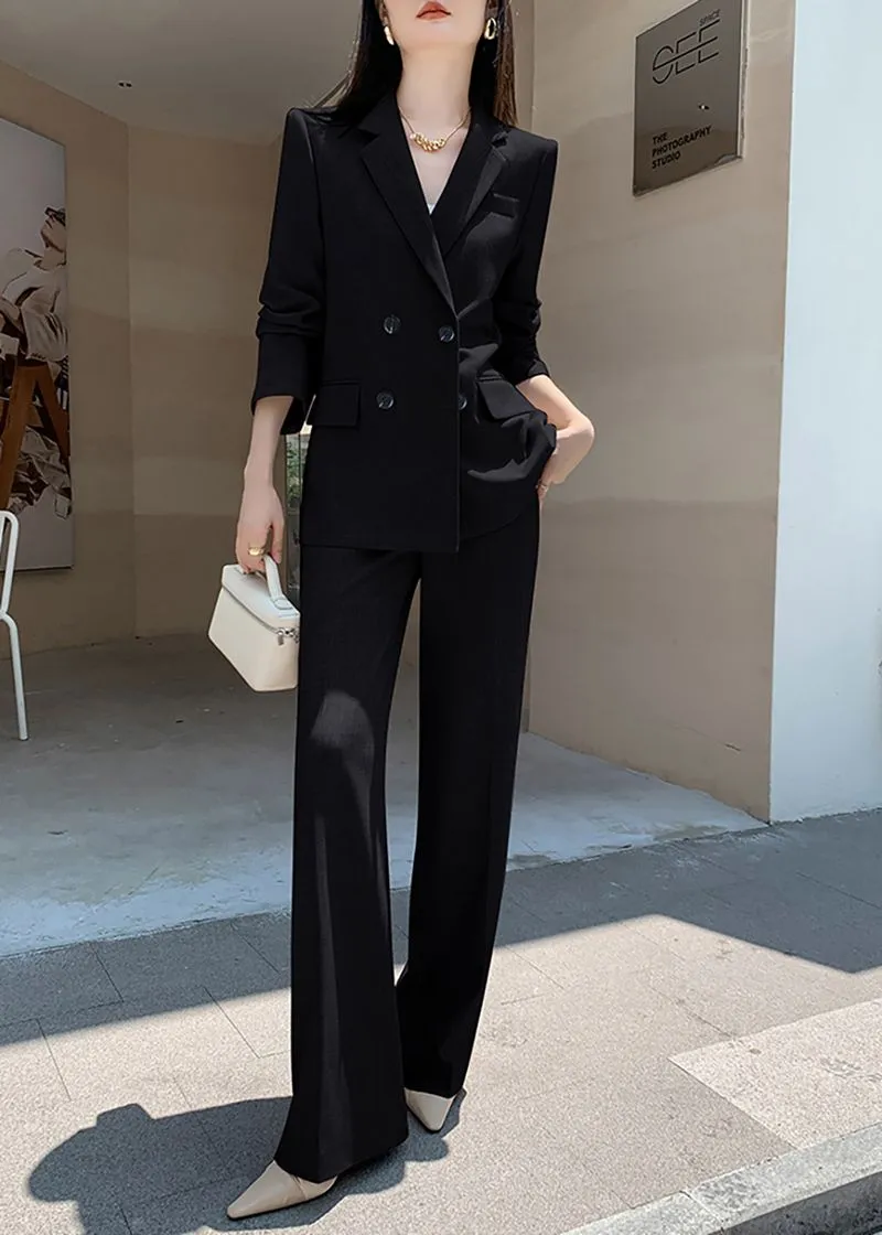 Double Breasted Blazer Wide Pants Suit Two-Piece Set