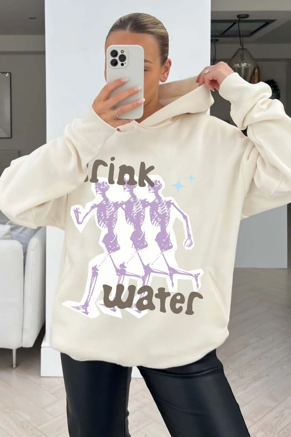 Drink Water premium ecru printed hoodie