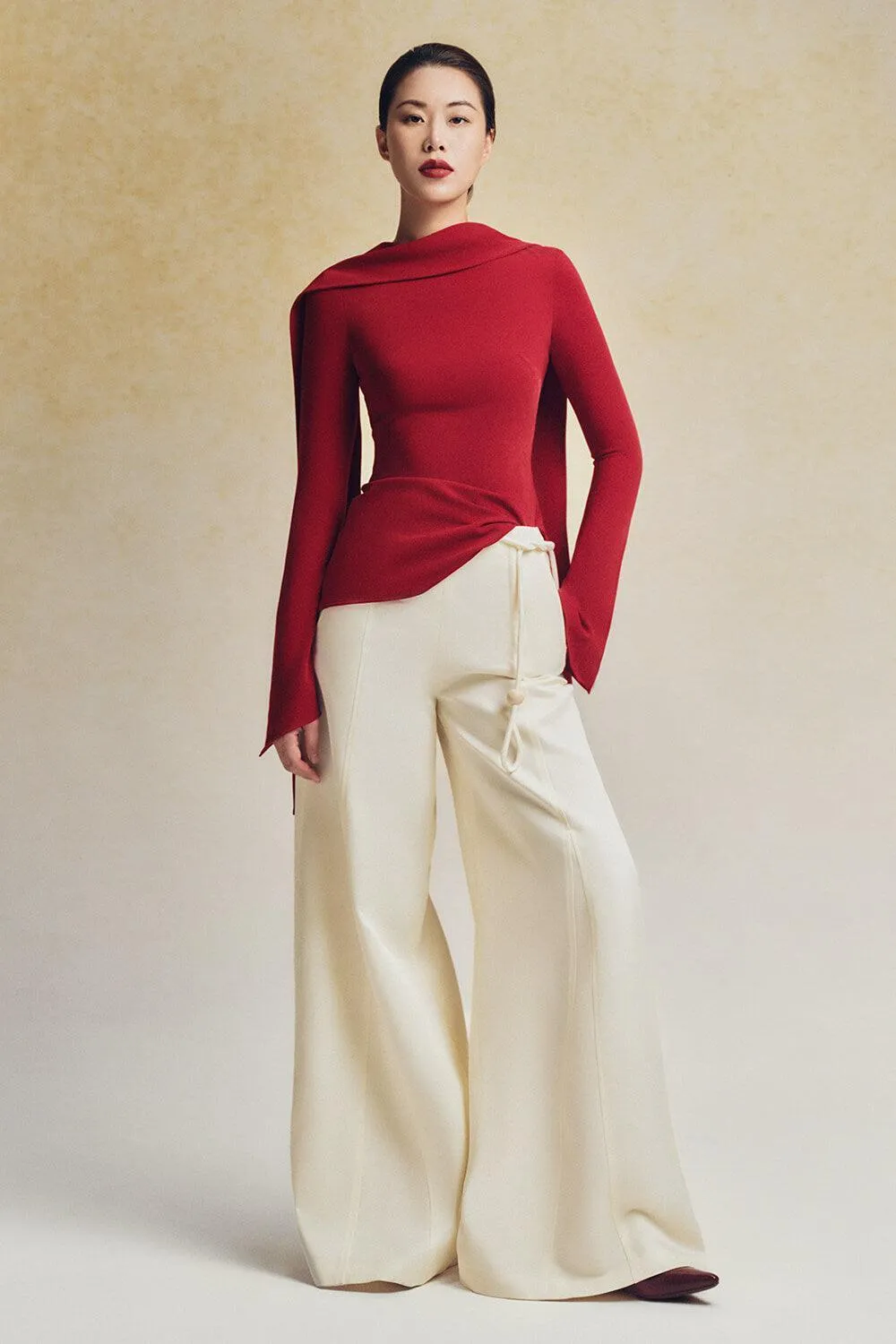 Du Flared Wide Leg Cotton Twill Floor Length Pants