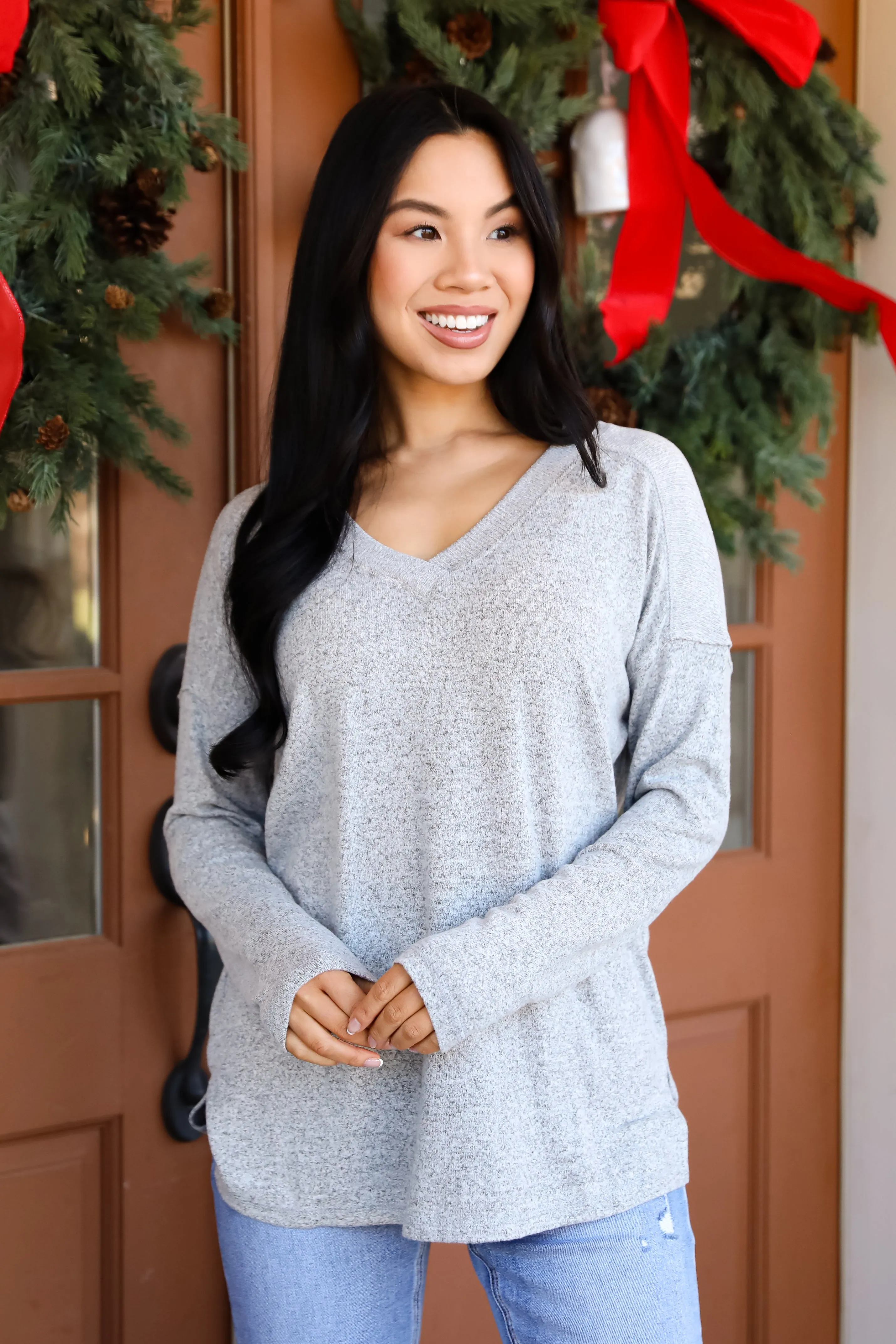 Effortless Pick Heather Grey Knit Top - DOORBUSTER