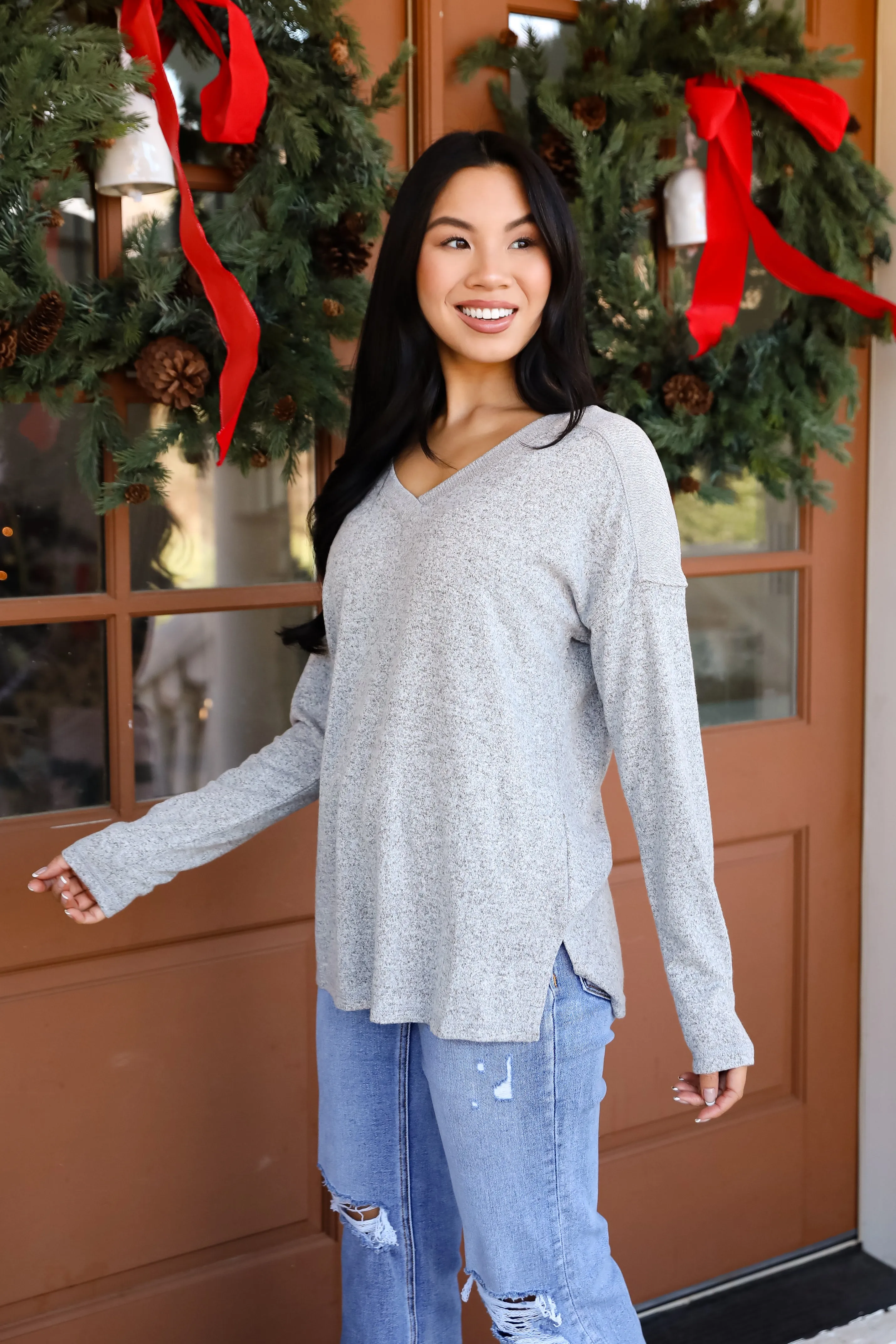 Effortless Pick Heather Grey Knit Top - DOORBUSTER