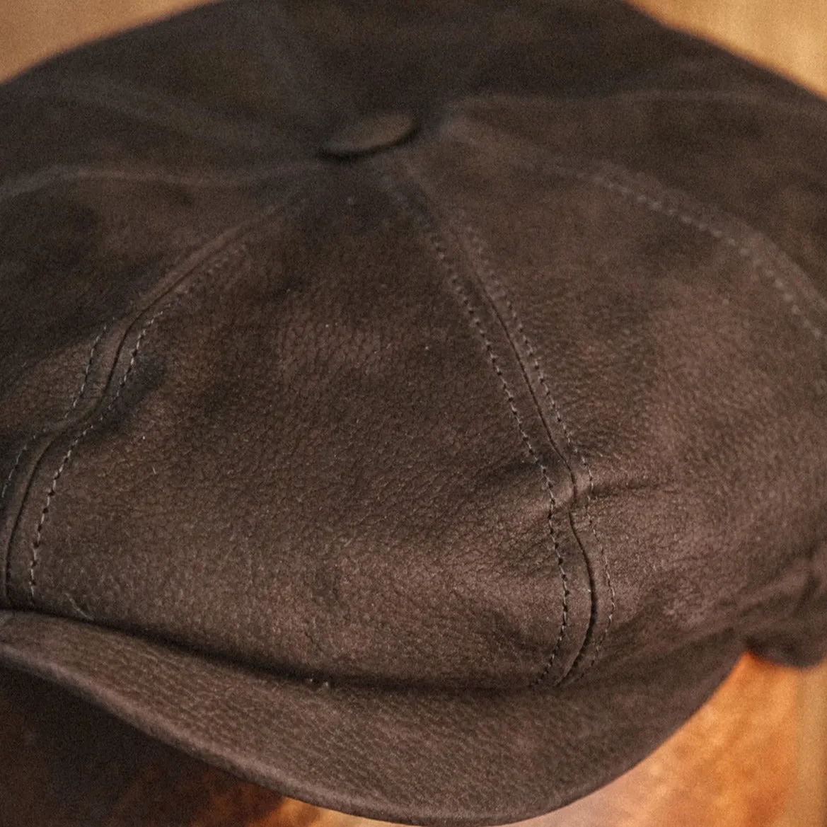 Eight Piece Leather Newsboy Cap-Brown