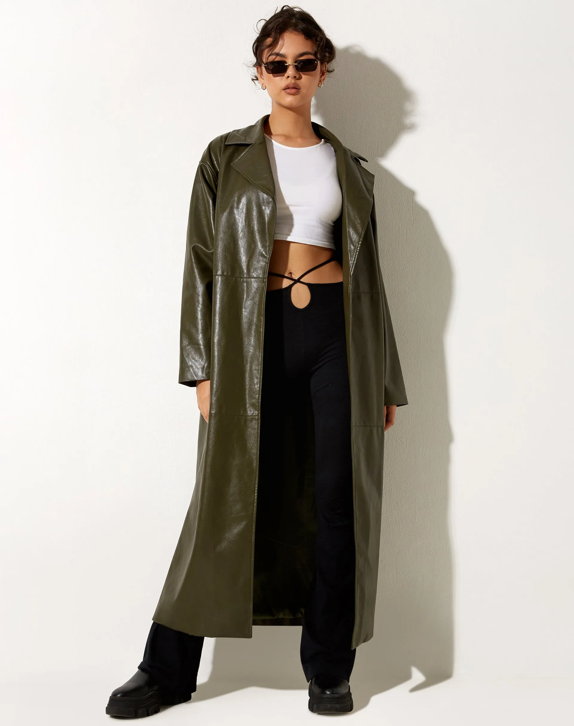 Ejo Trench Coat in PU Dark Olive