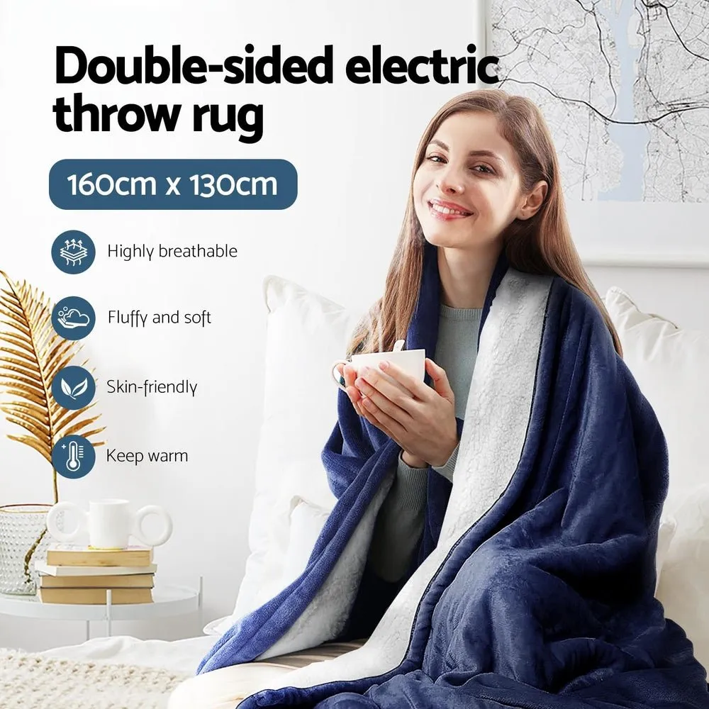 Electric Throw Rug Heated Blanket Washable Snuggle Flannel Winter Navy