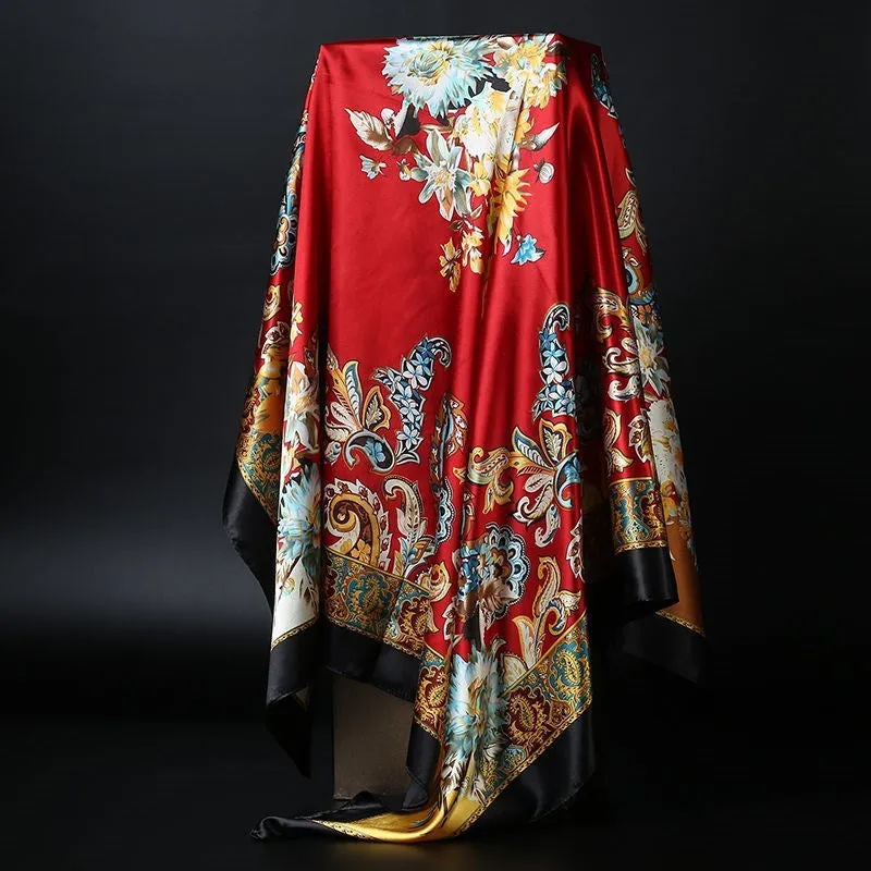 Elegance in Silk: Large Square Simulation Silk Scarf