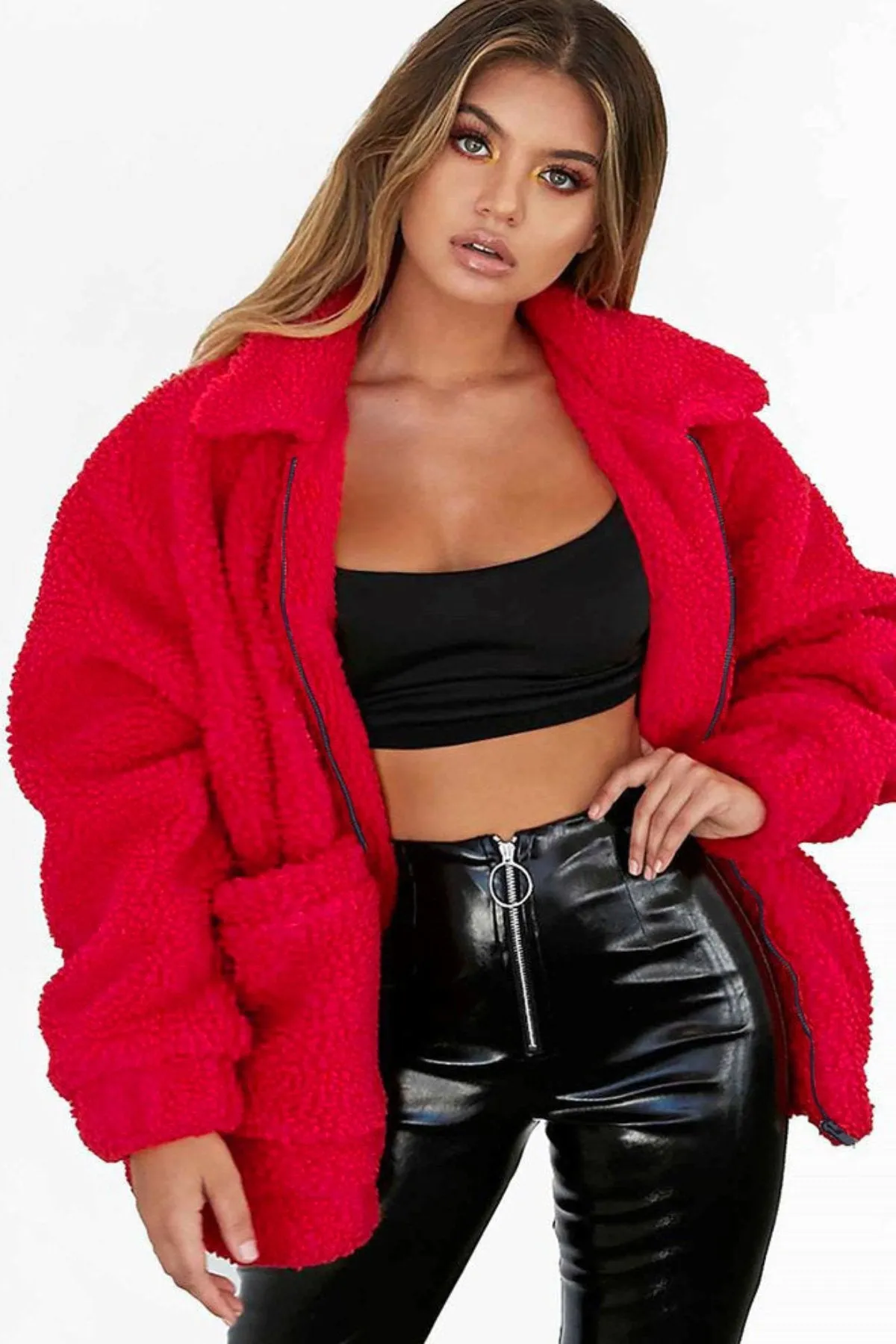 Elegant Faux Fur Warm Soft Zipper Jacket Plush Overcoat