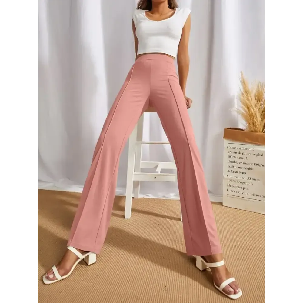 Elegant Peach Cotton Solid Trousers For Women