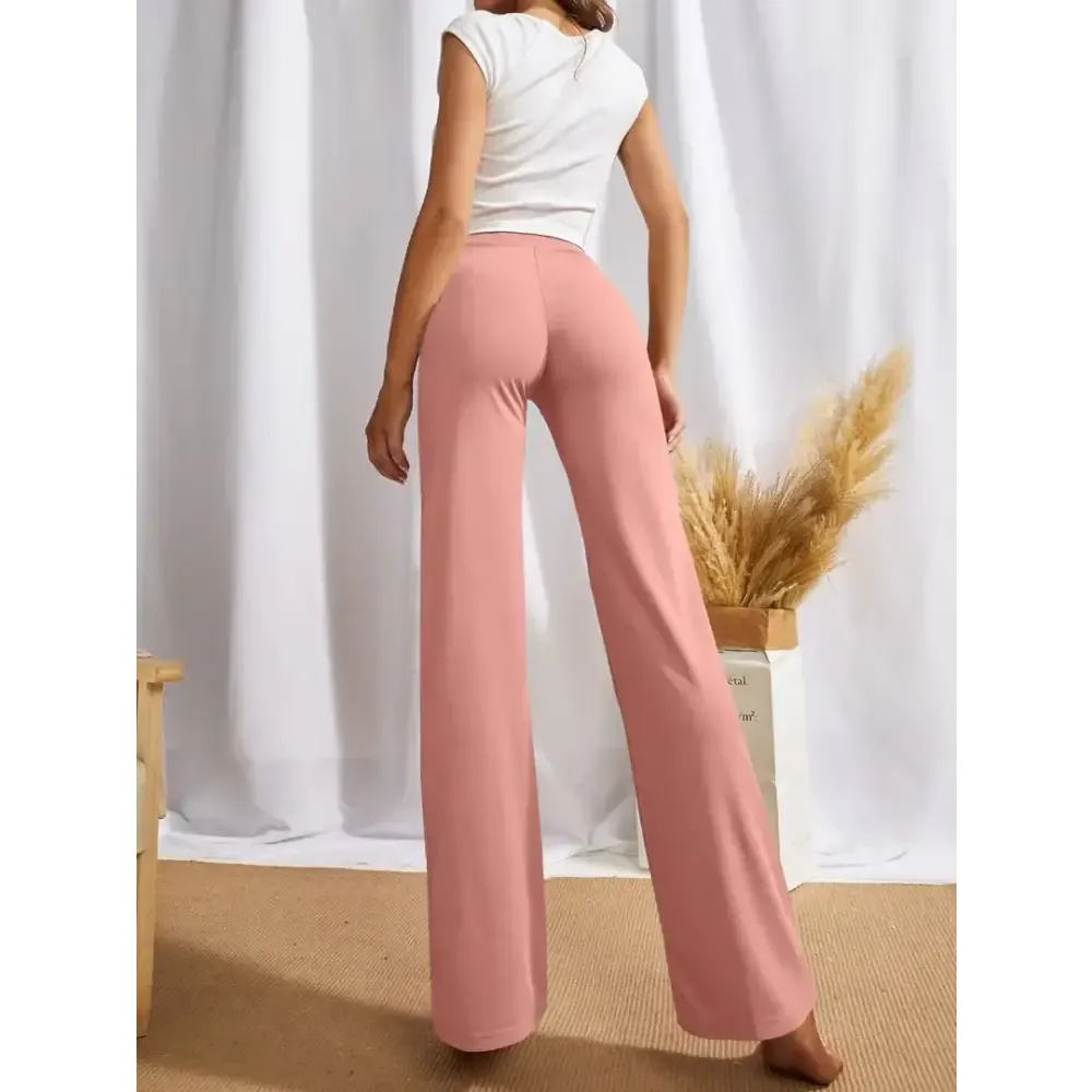 Elegant Peach Cotton Solid Trousers For Women