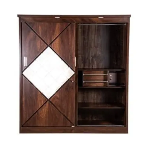 Engineered Wood Walnut Sliding Door Wardrobe with Full Mirror with LED Lights