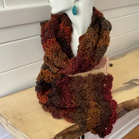 Extra Soft Autumn Marble Long Scarf Hand Crochet Knit Unisex Men Women Retro Vintage Style Red Orange Brown Copper Handmade Gift Accessory